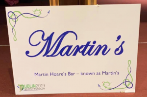 The sign for Martin's Bar at Dublin 2019, an Irish Worldcon